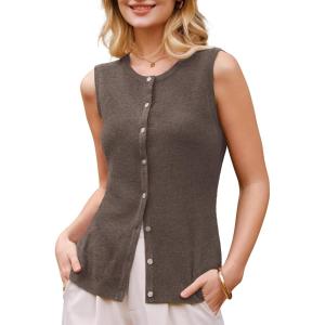imageArachampCloz Womens Wool Blend Non See Through Button Down Business Casual Tank Tops 2026Coffee