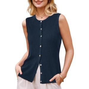 imageArachampCloz Womens Wool Blend Non See Through Button Down Business Casual Tank Tops 2026Dark Blue