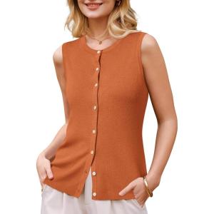 imageArachampCloz Womens Wool Blend Non See Through Button Down Business Casual Tank Tops 2026Dark Orange