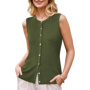 imageArachampCloz Womens Wool Blend Non See Through Button Down Business Casual Tank Tops 2026Olive Green