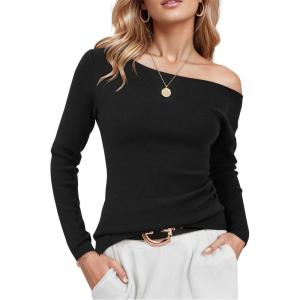 imageArachampCloz Womens Wool Blend Off The Shoulder Sweaters Ruched Slim Fit Date Top 2026Black