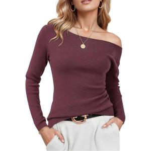 imageArachampCloz Womens Wool Blend Off The Shoulder Sweaters Ruched Slim Fit Date Top 2026Dark Red