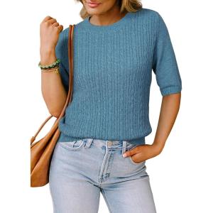 imageArachampCloz Womens Wool Blend Old Money Cable Knit Elbow Sleeve Sweaters 2025Cerulean Bluecable