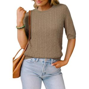 imageArachampCloz Womens Wool Blend Old Money Cable Knit Elbow Sleeve Sweaters 2025Light Browncable