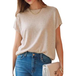 imageArachampCloz Womens Wool Blend Short Sleeve Oversized Sweater Business Casual Tops 2026Apricot