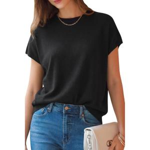 imageArachampCloz Womens Wool Blend Short Sleeve Oversized Sweater Business Casual Tops 2026Black