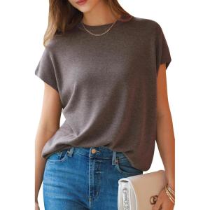 imageArachampCloz Womens Wool Blend Short Sleeve Oversized Sweater Business Casual Tops 2026Coffee