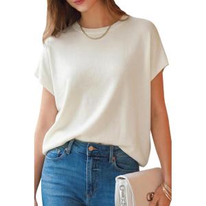 imageArachampCloz Womens Wool Blend Short Sleeve Oversized Sweater Business Casual Tops 2026Offwhite
