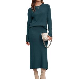 imageArachampCloz Womens Wool Blend Sweater 2 Piece Sets Business Lounge Long Sleeve Top Midi Dress OutfitsBluish Green