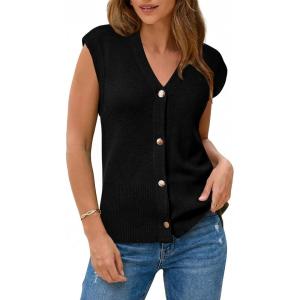 imageArachampCloz Womens Wool Blend Sweater Vest V Neck Button Down Cardigan Business Casual Tops 2026Black