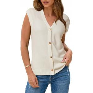 imageArachampCloz Womens Wool Blend Sweater Vest V Neck Button Down Cardigan Business Casual Tops 2026Offwhite