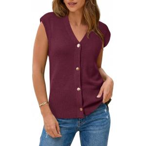 imageArachampCloz Womens Wool Blend Sweater Vest V Neck Button Down Cardigan Business Casual Tops 2026Wine
