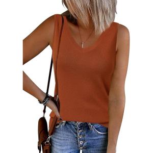 imageArachampCloz Womens Wool Blend Sweaters Non See Through Double VNeck AllSeason Tank 2026Caramel