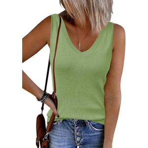 imageArachampCloz Womens Wool Blend Sweaters Non See Through Double VNeck AllSeason Tank 2026Leaves Green