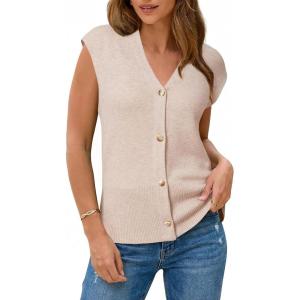 imageArachampCloz Womens Wool Blend V Neck Button Down Summer Business Casual Sweater Vests 2026Apricot