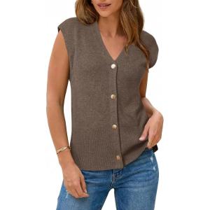 imageArachampCloz Womens Wool Blend V Neck Button Down Summer Business Casual Sweater Vests 2026Coffee