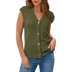 imageArachampCloz Womens Wool Blend V Neck Button Down Summer Business Casual Sweater Vests 2026Olive Green