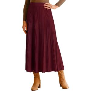 imageArachampCloz Womens Wool Blend Wide Elastic Band ALine Pleated Flowy Long Skirts 2025Burgundy