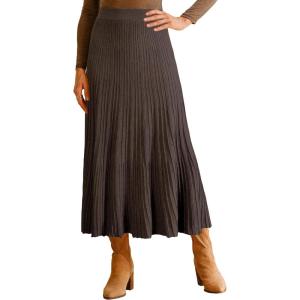 imageArachampCloz Womens Wool Blend Wide Elastic Band ALine Pleated Flowy Long Skirts 2025Coffee