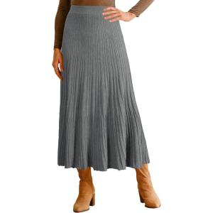imageArachampCloz Womens Wool Blend Wide Elastic Band ALine Pleated Flowy Long Skirts 2025Grey
