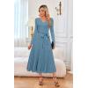 imageArachampCloz Womens Wool Blend Tie Waist Pleated Fall Sweater Dress 2025Blue