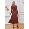 imageArachampCloz Womens Wool Blend Tie Waist Pleated Fall Sweater Dress 2025Brown Red