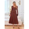 imageArachampCloz Womens Wool Blend Tie Waist Pleated Fall Sweater Dress 2025Brown Red