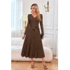 imageArachampCloz Womens Wool Blend Tie Waist Pleated Fall Sweater Dress 2025Dark Camel