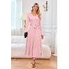 imageArachampCloz Womens Wool Blend Tie Waist Pleated Fall Sweater Dress 2025Pink