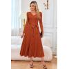 imageArachampCloz Womens Wool Blend Tie Waist Pleated Fall Sweater Dress 2025Rust