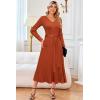 imageArachampCloz Womens Wool Blend Tie Waist Pleated Fall Sweater Dress 2025Rust