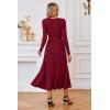 imageArachampCloz Womens Wool Blend Tie Waist Pleated Fall Sweater Dress 2025Wine Red