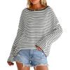 imageArachampCloz Womens Oversized Linen Blend Beach Vacation Cover Up Summer Casual Off Shoulder Tops 2026White Black Stripe