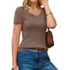 imageArachampCloz Womens Wool Blend Short Sleeve Sweater V Neck Lightweight Business Casual Outfits Spring Tops 2026Coffee