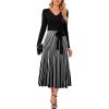 imageArachampCloz Womens Wool Blend Tie Waist Pleated Fall Sweater Dress 2025Blackwhite Stripe