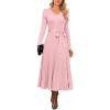 imageArachampCloz Womens Wool Blend Tie Waist Pleated Fall Sweater Dress 2025Pink