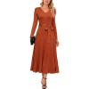 imageArachampCloz Womens Wool Blend Tie Waist Pleated Fall Sweater Dress 2025Rust