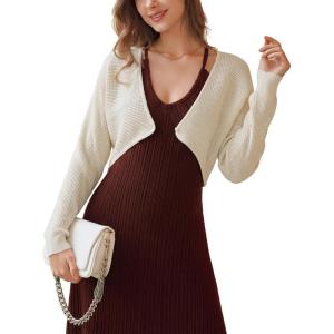 imageArachampCloz Womens 100 Cotton Bolero Shrug V Neck Cropped Cardigan Knit SweatersApricot