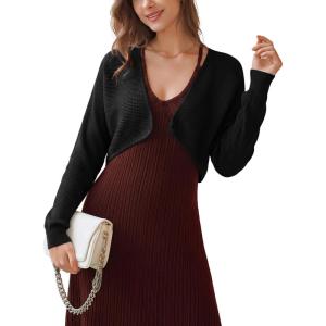 imageArachampCloz Womens 100 Cotton Bolero Shrug V Neck Cropped Cardigan Knit SweatersBlack