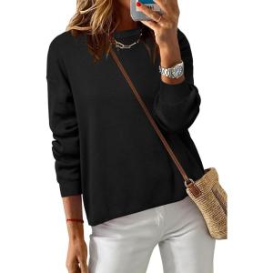 imageArachampCloz Womens 100 Cotton Sweaters Spring Summer Casual Relaxed Fit Cozy Sweatshirt Tops 2026Black