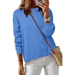 imageArachampCloz Womens 100 Cotton Sweaters Spring Summer Casual Relaxed Fit Cozy Sweatshirt Tops 2026Blue