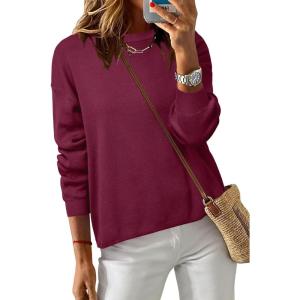 imageArachampCloz Womens 100 Cotton Sweaters Spring Summer Casual Relaxed Fit Cozy Sweatshirt Tops 2026Burgundy