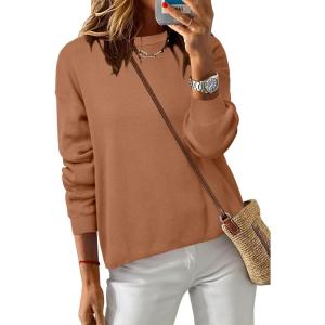 imageArachampCloz Womens 100 Cotton Sweaters Spring Summer Casual Relaxed Fit Cozy Sweatshirt Tops 2026Caramel
