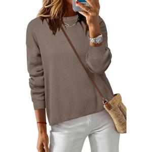 imageArachampCloz Womens 100 Cotton Sweaters Spring Summer Casual Relaxed Fit Cozy Sweatshirt Tops 2026Dark Coffee