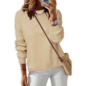 imageArachampCloz Womens 100 Cotton Sweaters Spring Summer Casual Relaxed Fit Cozy Sweatshirt Tops 2026Khaki