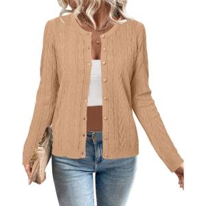imageArachampCloz Womens Cable Knit Fall Soft Lightweight Sweater Cardigans 2025Camel
