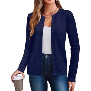 imageArachampCloz Womens Cable Knit Fall Soft Lightweight Sweater Cardigans 2025Navy Blue