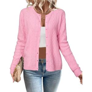 imageArachampCloz Womens Cable Knit Fall Soft Lightweight Sweater Cardigans 2025Pink