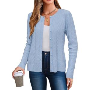 imageArachampCloz Womens Cable Knit Fall Soft Lightweight Sweater Cardigans 2025Sky Blue