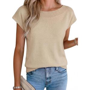 imageArachampCloz Womens Cashmere Blend Cap Sleeve Hollow Out Sweater Vest Casual Loose Knit Summer Tops 2026Khaki